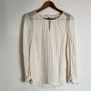 Rebecca Taylor Silk Long Sleeve Top Size 6 Ivory Cream